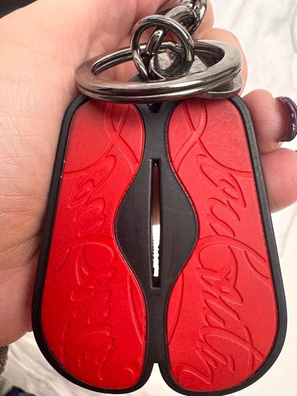 Christian Louboutin Black & Red Loubipool Key Chain Key Ring Bag Charm